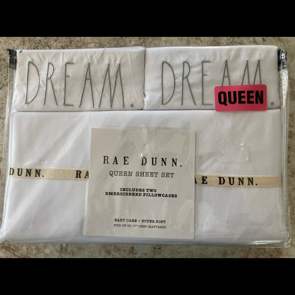 Brand New RAE DUNN Dream Queen Sheet Set w/ 2 Embroidered Pillowcases